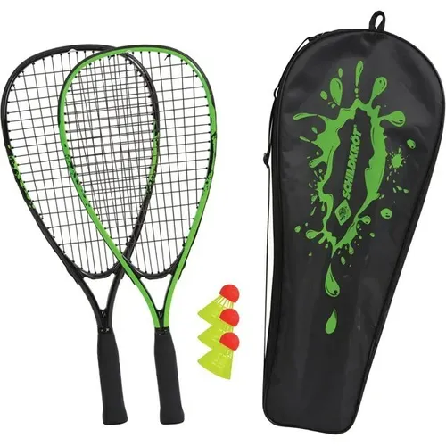 Speed Badminton Set mit 2 Schlägern und Tasche - Ideal für Freizeitspieler, das Set enthält 2 Schläger, 3 Bälle und eine praktische Tasche für einfachen Transport.