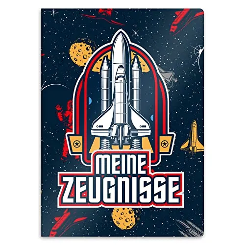 itenga Zeugnismappe mit Motiv DIN A4 stabile Dokumentenmappe Sichtbuch für Zeugnisse - 20 stabile Hüllen - für Kinder Jugendliche Schüler Mädchen Jungen (Motiv Weltraum)