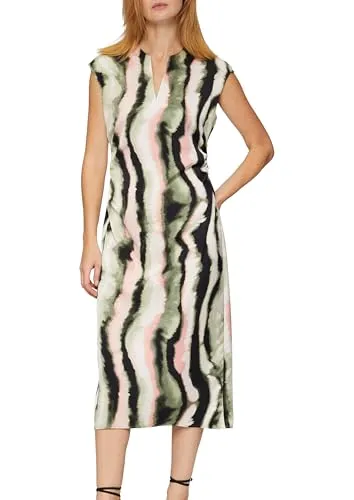 s.Oliver BLACK LABEL Midi-Satinkleid Navy 36 - Elegantes Freizeitkleid für Damen mit schmaler Passform, V-Ausschnitt und seitlicher Raffung, ideal für besondere Anlässe.