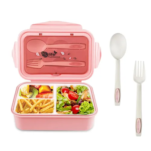 lunch box avec 3 compartiments et cuillère fourchette 1400 ml, bento étanche ...