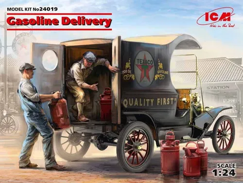 ICM 24019 - 1:24 Model T 1912 Gasoline Delivery - Bausatz für ein detailgetreues Modell des historischen Ford Model T, ideal für Sammler und Modellbau-Enthusiasten.