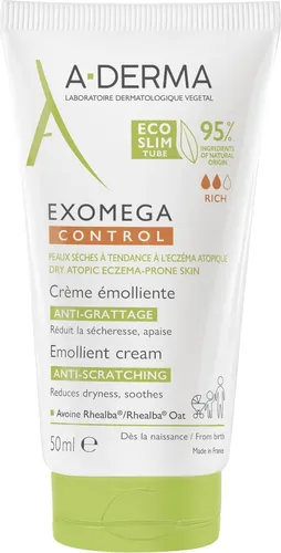 A-Derma Exomega Control Emollient Cream 50 ml - Körpercreme für sehr trockene und empfindliche Haut, 50 ml. Spendet intensiv Feuchtigkeit und sorgt für ein angenehmes Hautgefühl. Ideal für die tägliche Pflege und zur Unterstützung der Hautregeneration.