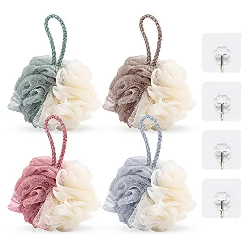 Stück Netz-Pouf Badeschwamm Mesh Luffa Körperpeeling Duschball Duschschwamm mit 4 Wandhaken 4