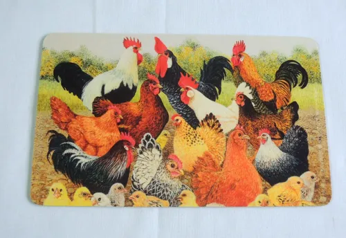 1x Frühstücksbrettchen Hühner schar viele Huhn Hahn Küken bunt Tiere Vögel