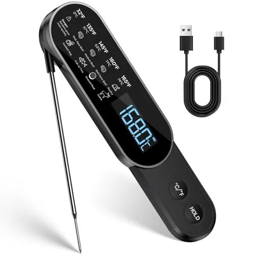 Fleischthermometer Kabellos 0.5s Sofortiges Auslesen, ±0.3? Genau Grillthermometer, IP67 Wasserdicht thermometer kochen küchenthermometer, Bratenthermometer mit LCD Bildschirm für Küche,Grill,BBQ