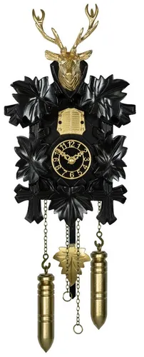 Trenkle Quarz Kuckucksuhr 5-Laub mit Musik - Original Schwarzwälder Kuckucksuhr, handgefertigt in Deutschland, mit einem charmanten Hirschkopf und melodischer Musik für ein traditionelles Ambiente.