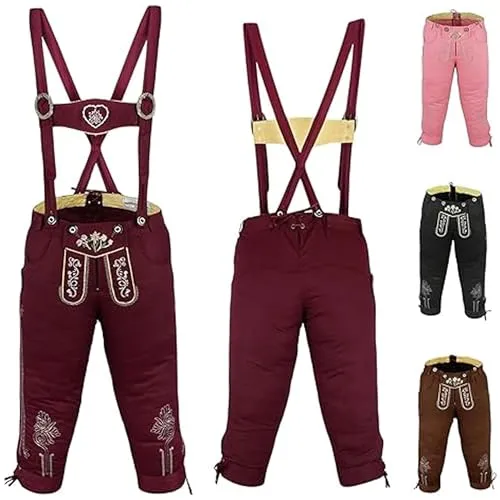German Wear Damen Trachten Kniebundhose mit Hosenträgern – Stilvoll und Bequem - Traditionelle Damen-Kniebundhosen mit edler Edelweiß-Stickerei, ideal für Oktoberfest und Volksfeste. Aus hochwertiger Baumwolle, kombiniert mit praktischen Details und in 4 Farben erhältlich. Pflegeleicht und langlebig für jeden Anlass.