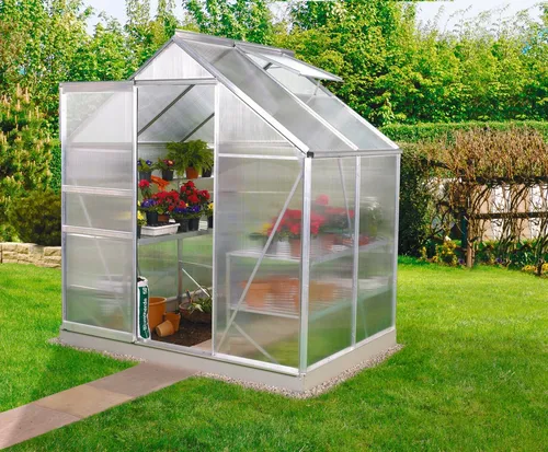 Vitavia Gewächshaus Venus 2500 – Ideal für Hobbygärtner - Robustes Gewächshaus mit 4 mm Wandstärke, 1 Fenster und Einzelschiebetür. Inklusive Fundamentrahmen für stabile Konstruktion. Perfekt für den Anbau von Pflanzen und Gemüse.