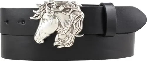 BELTINGER Gürtel für Reiter mit Pferdekopf-Gürtelschnalle aus Vollrindleder 3 cm | Reiter-Gürtel 30mm für Reithose | Reiterinnen-Gürtel | Schwarz 100cm