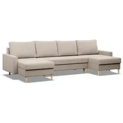Beige U-Ecksofa Blank mit Schlaffunktion von Mebligo