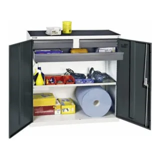 Stumpf Werkzeug- und Materialschrank 3000, 2 Schubladen und 1 Wanne - Robuster Materialschrank aus Qualitätsfeinblech, schlagfest und kratzfest, mit TÜV-geprüfter Sicherheit und 5 Jahren Herstellergarantie. Ideal für Werkstätten und Betriebe.
