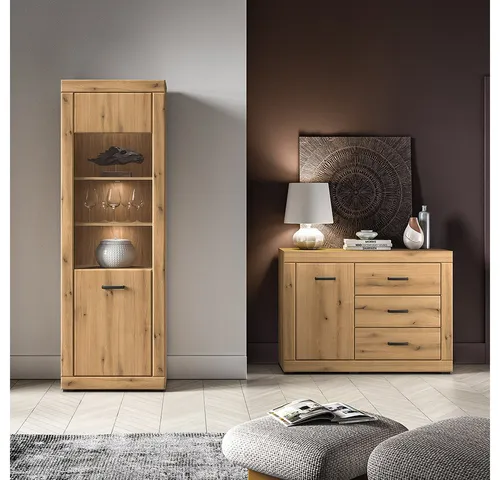 Lomadox Wohnzimmer-Set DAKAR-131, (Mega-Spar-Set, 2-St., Vitrine Kommode), in Eiche, inkl. LED-Beleuchtung, modern