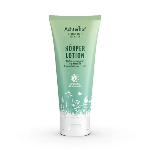 Körperlotion 200ml | mit Bio Sonnenblumenöl, Bio Mandelöl und Bio Aroniabeerenextrakt | zertifizierte Naturkosmetik | für alle Hauttypen geeignet | vom Achterhof
