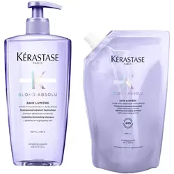 Kérastase Blond Absolu Bundle Haarshampoo 2 x 500 ml - Shampoos für blondes Haar, feuchtigkeitsspendendes Shampoo in nachfüllbarer Pumpflasche für strahlenden Glanz und Pflege.