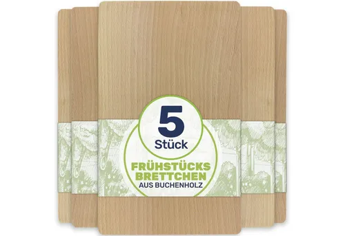 Gravidus Frühstücksbrett Frühstücksbrettchen Holzbrett Buche 22x12x1 cm, (5-St)