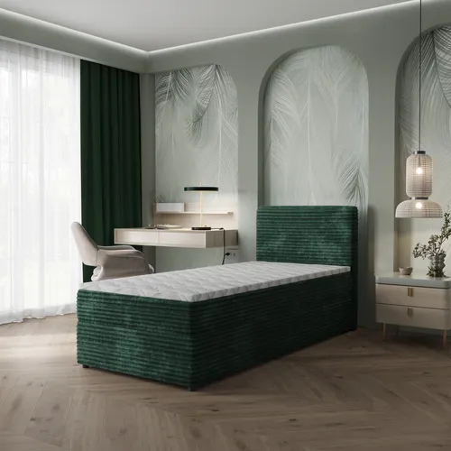 Masseno Boxbett PISA 90x200 cm mit Bonell Matratze und Topper - Elegantes Kontinentalbett PISA mit großzügigem Bettkasten und ergonomischer Bonell-Matratze für optimalen Schlafkomfort. Der praktische Topper sorgt für ein angenehmes Liegegefühl und das gepolsterte Kopfteil lädt zum Entspannen ein.