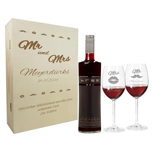 laser-diele Geschenk zur Hochzeit – Wein Geschenksets – Weinglas mit Gravur – Geschenke für Paare – Rotwein – Mr & Mrs