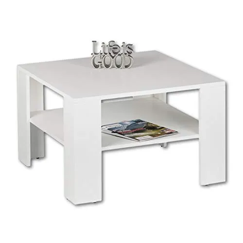 JOKER MINI Couchtisch in Weiß - platzsparender Beistelltisch mit Ablage für Ihr Wohnzimmer - Beistelltisch in Weiß, platzsparend mit zwei Ebenen für zusätzlichen Stauraum. Ideal für Zeitschriften und Deko, perfekt für gemütliche Fernsehabende.