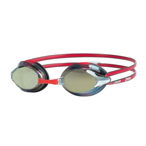 Zoggs Unisex-Adult Racer Titanium Swimming Goggles, Grey/Red/Mirrored Gold