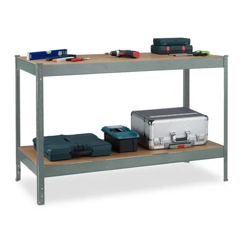 Werkbank Arbeitstisch 2 Ebenen anthrazit - 300 kg Kapazität - Stabile Montagewerkbank aus Stahl mit verstellbaren Regalböden, ideal für Werkstätten und Heimwerker. Hohe Tragkraft von 300 kg und praktische Abmessungen.