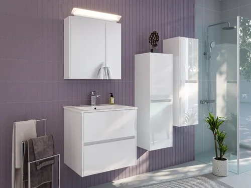 Magnolia Home Badmöbel-Set Badmöbelset Taifun 60cm 4tlg mit Spiegelschrank & 2x Seitenschrank wei