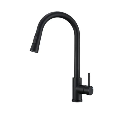 VBChome Küchenarmatur Schwarz mit ausziehbarem Auslauf, 360° drehbar, mit Knopf für Strahlarten – moderne Mischbatterie für Spüle
