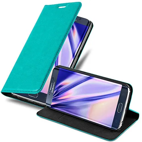 Cadorabo Hülle kompatibel mit Samsung Galaxy S6 Edge aus Premium Kunst Leder Flip Klappbare Stoßfeste Magnetische [Standfunktion] [Kartenfächern] Cover Hülle für Galaxy S6 Edge Tasche in Türkis
