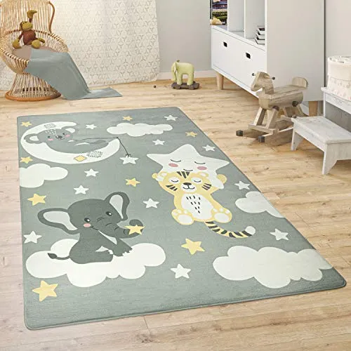 Paco Home Kinderteppich Teppich Kinderzimmer Spielmatte Babymatte rutschfest Modern Tiere Regenbogen Herz, Grösse:80x150 cm, Farbe:Grau 2