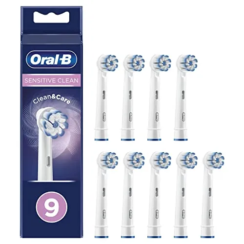 Oral-B Sensitive Clean & Care Bürstenköpfe - 9er Pack - Austausch-Bürstenköpfe für sanfte Reinigung, kompatibel mit iO Series und Vitality KIDS, ideal für empfindliche Zähne.