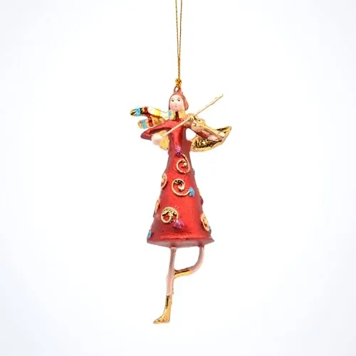ecosoul Kleiner Engel mini für kleinere Weihnachtsbäume Weihnachten Deko Hänger Christbaumschmuck Baumschmuck ca. 8cm Kunstharz handbemalt (rot mit Geige)