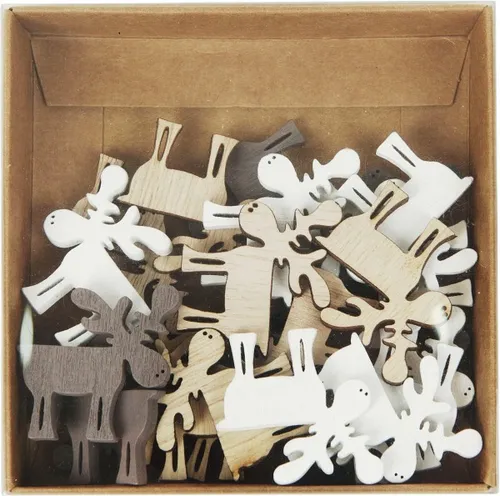TrendLine Dekofiguren Holz Rentiere 24er Set 3 x 3 cm mehrfarbig Figur
