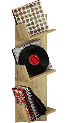 VCM Holz Wandregal Sulda | Platz für 100 Schallplatten - Schweberegale mit 3 großen Fächern, ideal für Schallplatten oder Bücher. Maße: H. 106 x B. 33 x T. 26 cm, elegantes Design für jeden Raum.