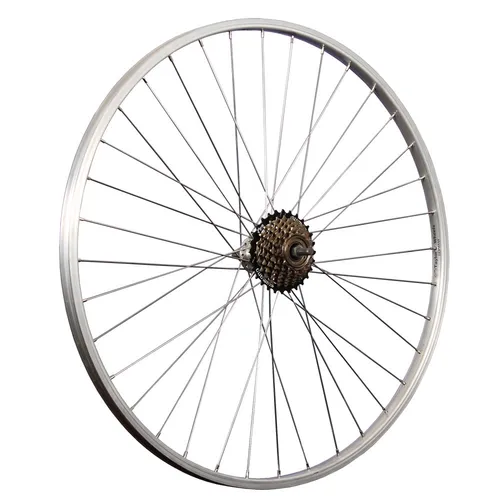 Zoll Fahrrad Hinterrad Laufrad Aluminiumfelge mit 7 fach Schraubkranz silber 28