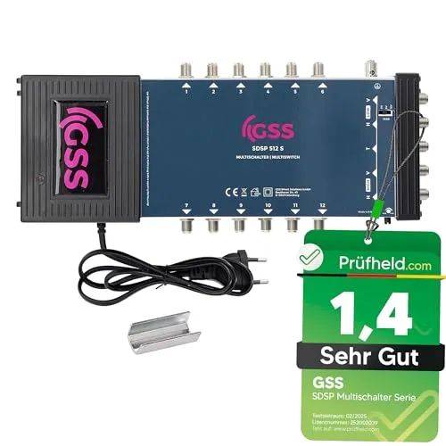 GSS SAT-Multischalter SDSP 512 S - 12 Teilnehmer, Quattro und Quad LNB tauglich - Multischalter für 12 Teilnehmer, ideal für hohe Signalqualität und einfache Installation mit Aufdrehhilfe.