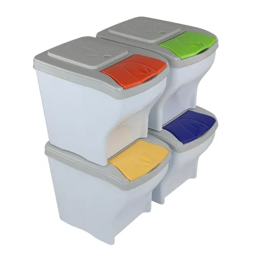 Mülltrennsystem Küche 4 Fach Stapelbar - Haushaltszubehör mit 4x20L Kapazität, ideal für effizientes Recycling in der Küche. Platzsparend, stapelbar und langlebig, perfekt für die Trennung von Plastik, Papier und Speiseresten.