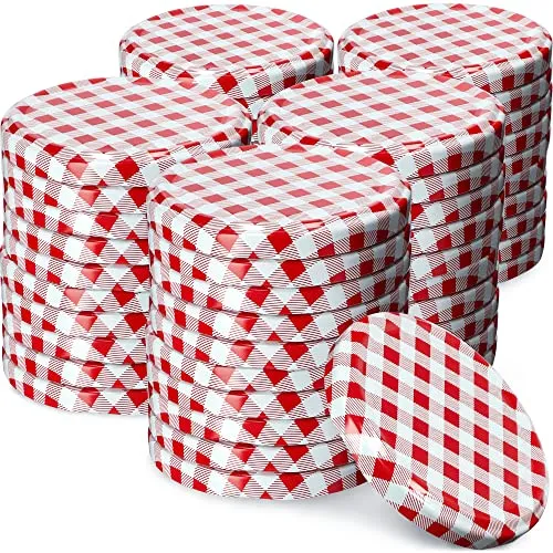 KADAX 50er Set Schraubdeckel Ø 66 mm in Rot kariert – Ersatzdeckel für Einmachgläser & Vorratsgläser, luftdicht & auslaufsicher