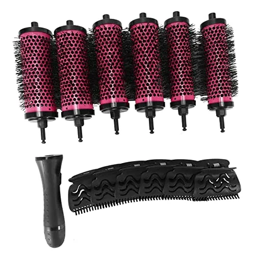 Tiamu 6 Teile Rundbürste Set, Keramik Antistatische Nano Ionic Haarbürste, Lockenbürste Set, Abnehmbaren, Salon Styling Pinsel Friseur Werkzeuge mit Positionierungs Klammern, Geschenke
