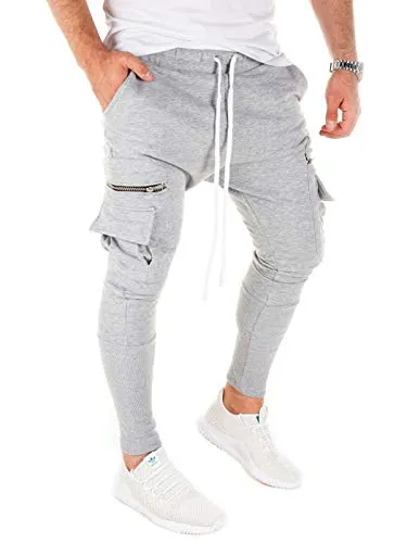 PITTMAN Herren Cargo Jogginghose M457 - Männer Jogger Jogginghosen Slim Fit - Stylische Coole Joggers eng Jogg Pants, Grau (Mirage Gray 154703), XXL