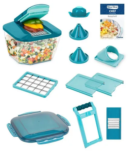 Nicer Dicer Chef Professional Lebensmittelschneider 15-tlg. - Vielseitiger Gemüsehobel - Reiben & Küchenreiben – Der Nicer Dicer Chef Professional bietet 15 Teile für schnelles und einfaches Schneiden, inklusive Frischhaltedeckel für optimale Frische.