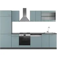 Vicco Küchenzeile R-Line 300 cm, Blau-Grau/Anthrazit - Moderne Küchenzeile mit viel Stauraum, höhenverstellbaren Füßen und flexibler Modul-Konfiguration für individuelle Anpassung – ideal für jeden Haushalt.