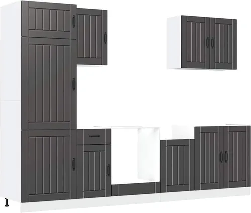 vidaXL 7-tlg. Küchenschrank-Set Lucca Schwarz - Küchenunterschränke mit elegantem Design und viel Stauraum, aus robustem Holzwerkstoff für Langlebigkeit und Pflegeleichtigkeit. Verstellbare Füße für optimale Anpassung an Ihre Kücheneinrichtung.