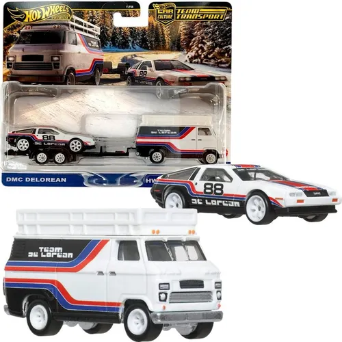 Hot Wheels Delorean DMC12 Automatischer Transportersammler - Miniatur Motorfahrzeug-Modelle mit Premium-Design, inklusive 1:64 Rennwagen und Transportfahrzeug – ideal für Sammler und Rennsportfans!