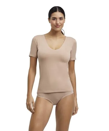 FALKE Damen Unterwäsche Daily Climate Control Outlast® Round Neck W S/s Ts Baumwolle schnelltrocknend 1 Stück, Braun Camel 4220, XL