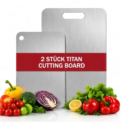 LTANQIN Titan Schneidebrett Set 2 Stück, S316 Edelstahl Schneidebrett