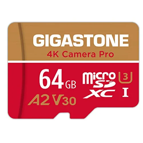GIGASTONE 4K Kamera Pro 64GB MicroSDXC Speicherkarte und SD-Adapter, Kompatibel mit GoPro Drohne und Switch, bis zu 95/35 MB/s, 4K UHD Videoaufnahmen, Micro SD Karte UHS-I A1 Klasse 10 U3 V30