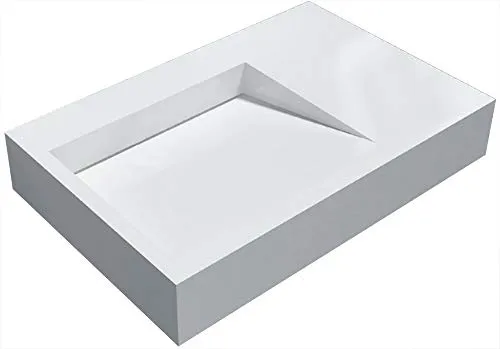 Bernstein Badshop Wandwaschbecken PB2014 - Eckiges Waschbecken aus Solid Stone in elegantem Weiß, perfekt für stilvolle Badezimmer. Maße: 74 x 50 x 13 cm.