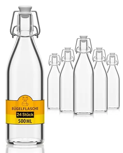 500ml Glasflasche mit Bügelverschluss - Praktische 500ml Glasflasche mit Bügelverschluss für die kreative Abfüllung von eigenen Getränken. Ideal für Säfte, Liköre und Sirups. Wiederverwendbar und umweltfreundlich, perfekt für nachhaltige Haushalte.