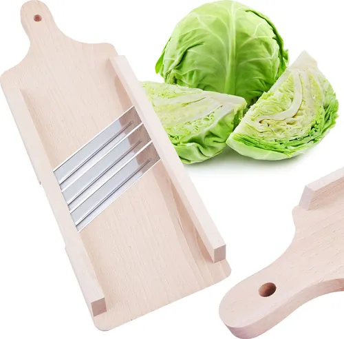 Hölzerner Shredder Cutter Kohlhobel - 42cm mit 3 Messern - Sonstige Werkzeuge, effizienter hölzerner Slicer für Gemüse und Obst mit ergonomischem Griff und 3 scharfen Klingen für müheloses Schneiden.