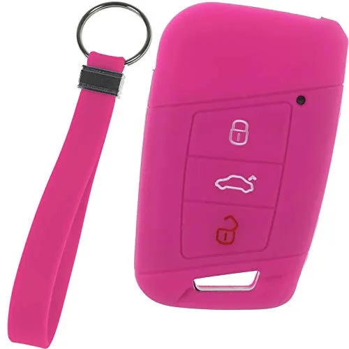 KEYLESS Schlüssel Hülle + Tag Pink Kompatibel mit VW Passat B8 Arteon Skoda Kodiaq