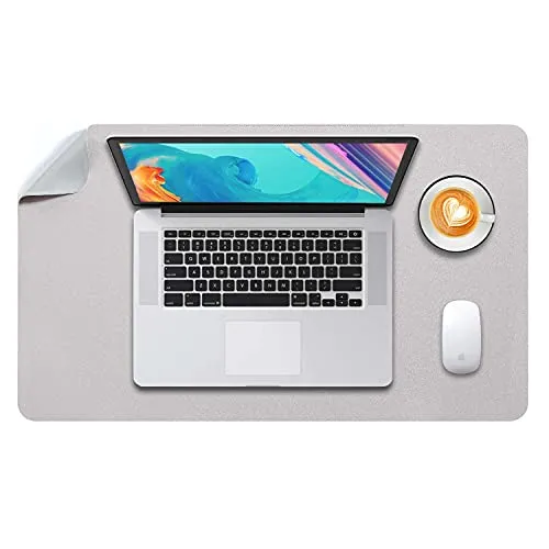 Mausepad L, Große Mausmat, DOBAOJIA Laptop-Schreibtischmatte, Schreibtischunterlage, Büro Schreibtisch Pad, Schreibblock, Doppelseitige Verwendung PU Leder Wasserdicht 60 x 35cm (Hellgrau/Silber)